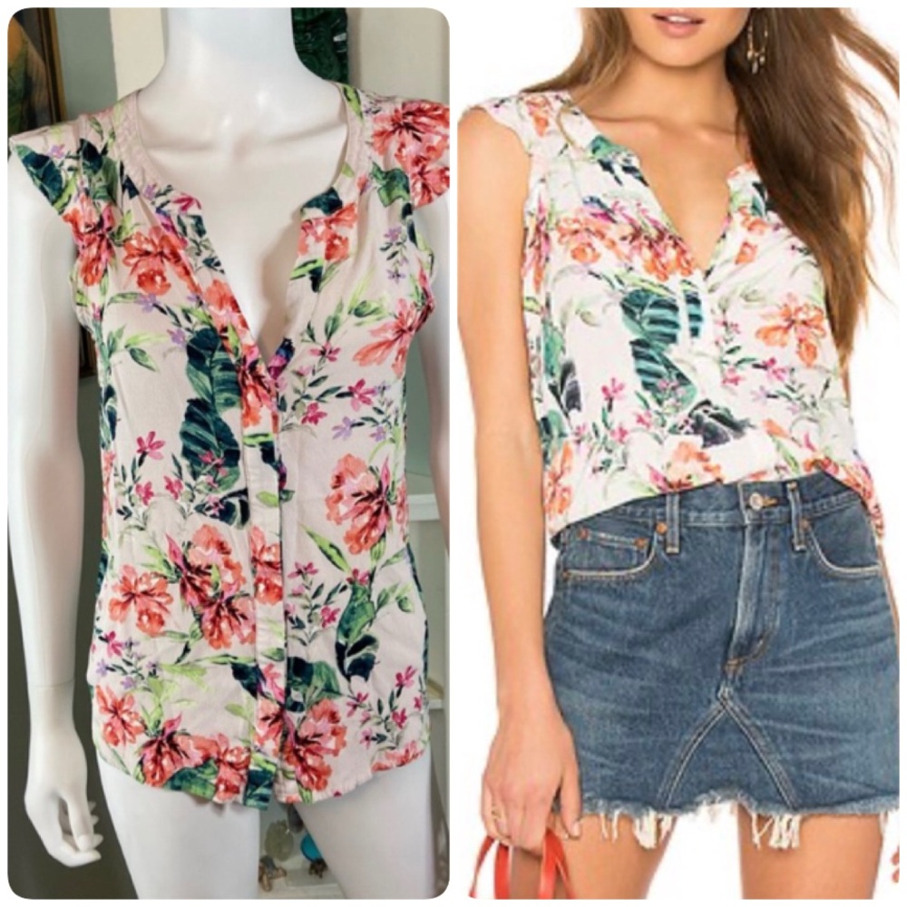 Sanctuary Floral Ruffle Sleeve Blouse Sleeveless Top Shirt Rayon Small S